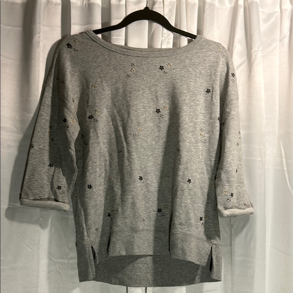 GAP Light Gray Knit Top with Subtle Embroidery